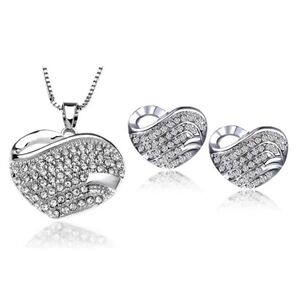 Swarovski® Crystal Pave Heart Necklace  Earring Set • Silver Overlay V Box Chain